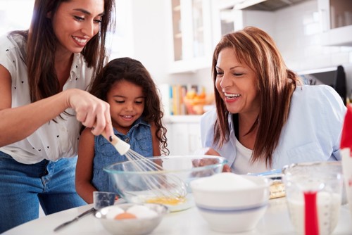 family cooking and baking together