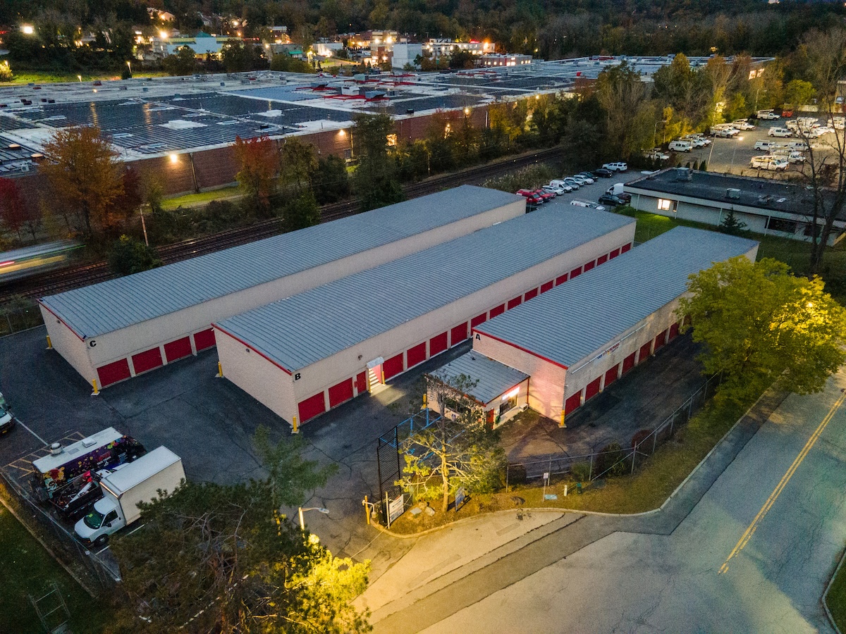 self storage facility mount kisco ny exterior entrance drone view