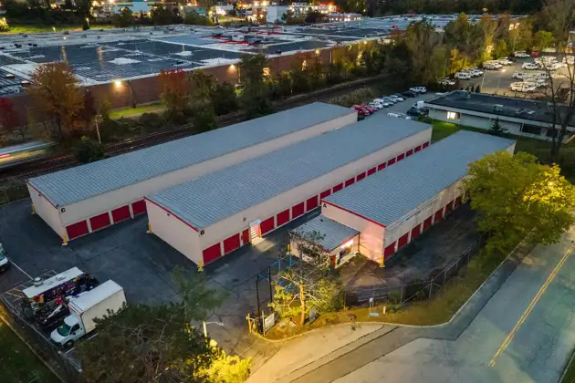 self storage facility mount kisco ny exterior entrance drone view