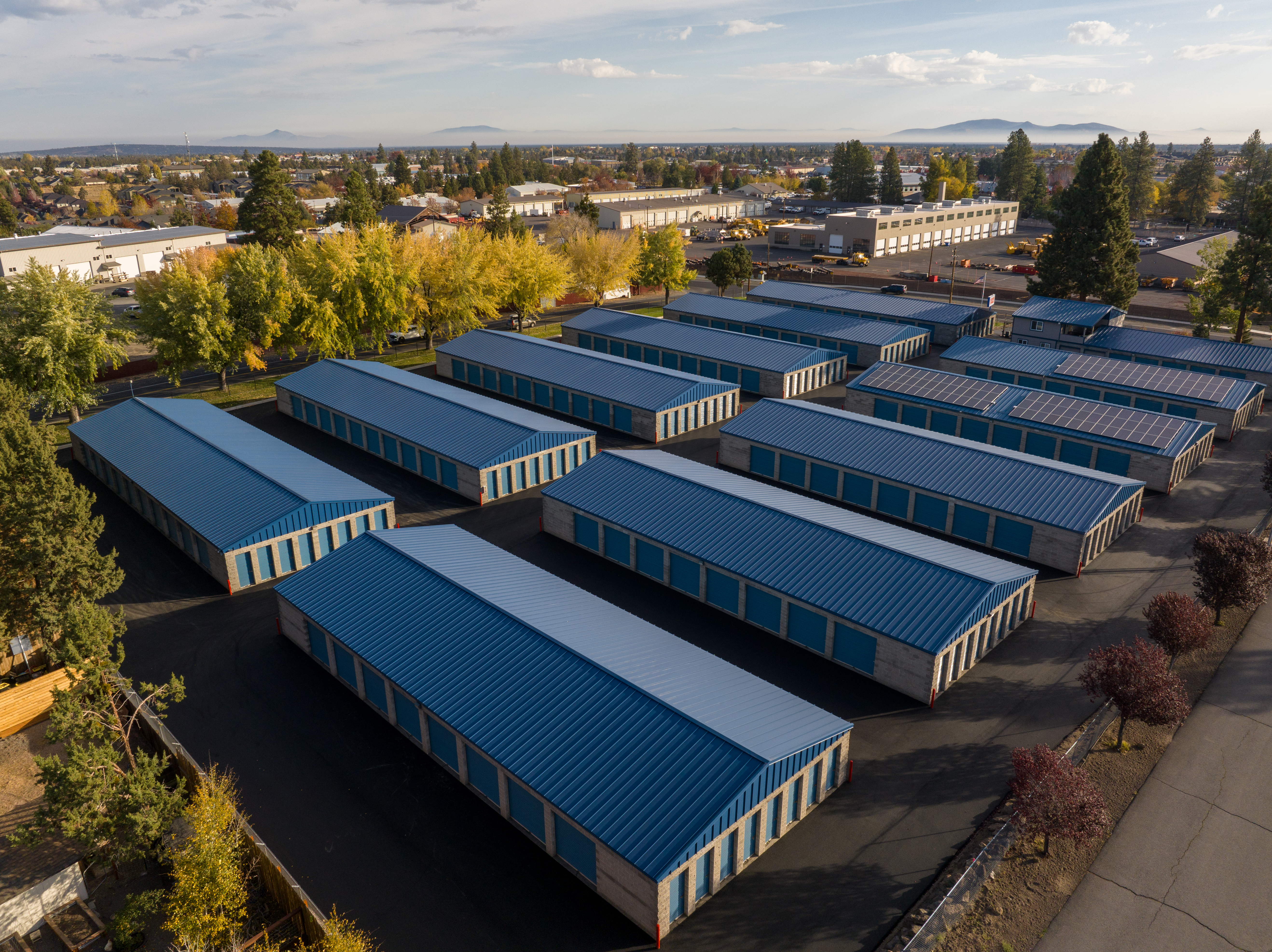self storage facility bend or 63031 O.B. riley rd aerial of storage unit buildings