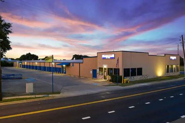self storage facility denton tx shady oaks drive exterior building drone view
